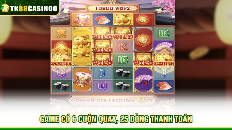 Lucky Neko TK88 - Khám Phá Game Mèo Thần Tài Hot Nhất 4 Game có 6 cuộn quay, 25 dòng thanh toán