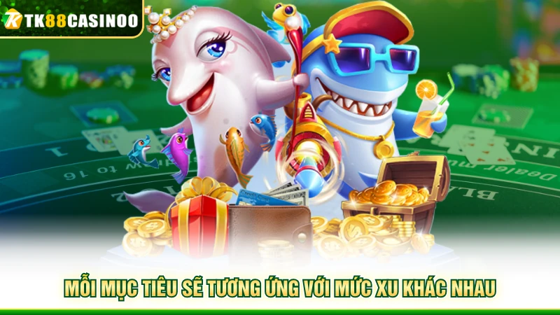 New Fishing Season TK88 - Săn Thưởng Cực Đã, Chơi Là Mê 4 Mỗi mục tiêu sẽ tương ứng với mức xu khác nhau