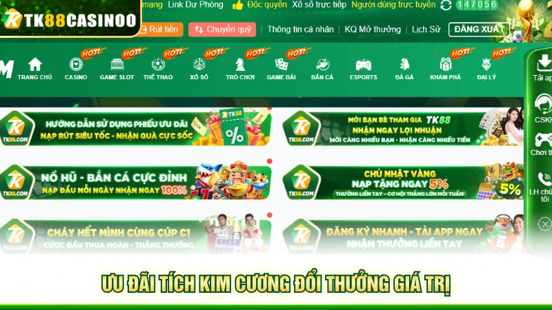 Khuyến Mãi TK88 - Điểm Danh Các Hoạt Động Trả Thưởng Hot 2 Ưu đãi tích kim cương đổi thưởng giá trị